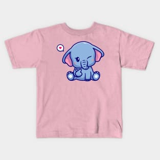 Cute Elephant With Love Sign Hand Cartoon Kids T-Shirt